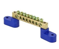 Шина "0" 8х12мм 8 отверстий латунь 2 синих угловых изолятора EKF PROxima N