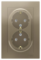 Розетка двойная с заземлением со шторками 16A в сборе Schneider Electric AtlasDesign Шампань