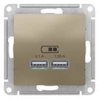 Розетка USB 5В 1 порт x 2,1A 2 порта х 1,05A механизм Schneider Electric AtlasDesign Шампань