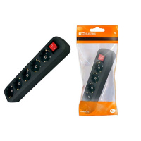 Колодка розеточная с выключателем 5 гнезд с заземлением 16A 250V IP20 черная TDM