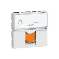 Розетка RJ45 кат. 6 FTP 2 модуля белая с оранжевой шторкой Legrand Mosaic