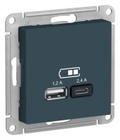 Розетка USB  A+С 5В/2,4 А 2х5В/1,2 А механизм Schneider Electric AtlasDesign Изумруд