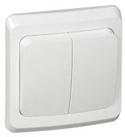 Выключатель 2-клавишный скрытой установки 10A (схема 5) с подсветкой IP20 SE Этюд Белый
