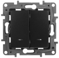 Переключатель 2-клавишный с подсветкой 10A автоматические зажимы Legrand Etika Антрацит