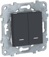 Переключатель 2-клавишный 2 модуля с подсветкой 2 х сх.6A Schneider Electric Unica New Антрацит