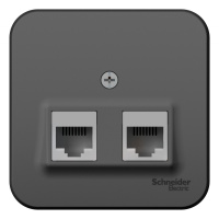 Розетка двойная компьютерная RJ45 кат.5E накладного монтажа с изолирующей пластиной Systeme Electric Blanca Антрацит