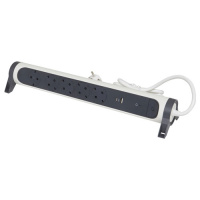 Удлинитель с заземлением 5 розеток с кабелем 1,5 м., с 2xUSB A+C (3А) зарядками, защитой от импульсных перенапряжений, кнопкой включения и поворотным основанием  Legrand Белый/Черный
