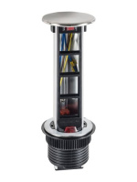 Блок розеточный встраеваемый в стол 4 поста (45х45мм) IP54 с выключателем нагрузки алюминий+нержавеющая сталь Экопласт