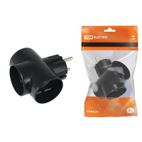 Тройник 3 гнезда без заземления 16A 250V IP20 черный TDM