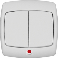 Выключатель 2-клавишный с индикацией 10A скрытой установки в сборе Wessen Рондо Белый