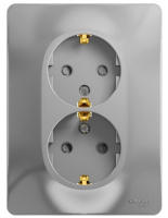 Розетка 2-я с заземлением с защитными шторками в сборе с рамкой Systeme Electric Glossa Алюминий