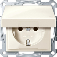 Розетка 1-ая с заземлением с защитными шторками с крышкой безвинт.зажим IP44 Merten System M Бежевый глянeц