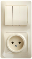 Блок: Розетка + 3-клавишный выключатель Systeme Electric Glossa Бежевый