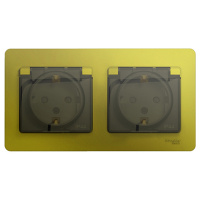 Розетка двойная с заземлением со шторками в сборе IP44 Systeme Electric Glossa Фисташковый