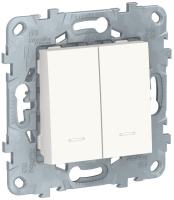 Переключатель 2-клавишный 2 модуля с подсветкой 2 х сх.6A Schneider Electric Unica New Белый