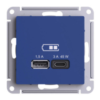 SE AtlasDesign Розетка USB высокоскор.заряд. Аквамаринин A + тип-C 45Вт QCPD механизм