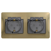 Розетка двойная с заземлением со шторками в сборе IP44 Systeme Electric Glossa Титан
