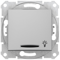 Выключатель 1-клавишный кнопочный с подсветкой с символом "Свет" 10A Schneider Electric Sedna Алюминий
