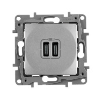 Зарядное устройство с двумя USB-разьемами тип C-тип С 240В/5В 3000мА - Etika - Цвет Алюминий IEK