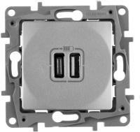 Зарядное устройство с двумя USB-разьемами тип A-тип С 240В/5В 3000мА - Etika - Цвет Алюминий IEK