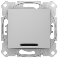 Переключатель 1-клавишный с подсветкой 16A Schneider Electric Sedna Алюминий