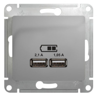 Розетка USB A+A 5В/2,1 А 2х5В/1,05 А механизм Systeme Electric Glossa Алюминий
