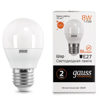 Лампа светодиодная Е27 180-240В 8Вт 3000К Gauss Elementary