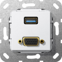 Разъем USB 3.0 тип A + VGA, инвертирующий адаптер Gira System-55 Белый глянец