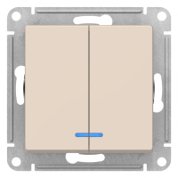 Выключатель 2-клавишный с подсветкой сх.5A 10AX механизм Schneider Electric AtlasDesign Бежевый