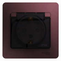Розетка с заземлением со шторками с крышкой IP44 16A 250В в сборе Systeme Electric Glossa Баклажановый