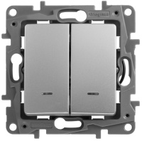 Выключатель двухклавишный с подсветкой/индикацией автоматические клеммы 10 AX 250 В~ Legrand Etika Алюминий