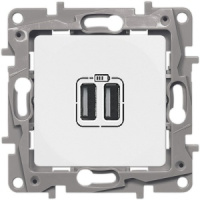 Зарядное устройство с двумя USB разьемами 240В/5В 2400мА Legrand Etika Белый