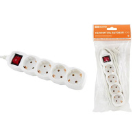 Удлинитель бытовой с выключателем, 4 гнезда с заземлением, ПВС3х1.0 - 5м, 16A, 250V, IP20 / белый TDM У03В
