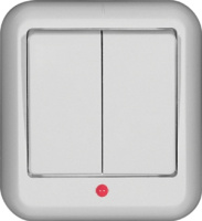 Выключатель 2-клавишный с индикацией 10A накладной в сборе (опт) Wessen Прима Белый
