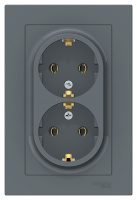 Розетка двойная с заземлением 16A в сборе Schneider Electric AtlasDesign Грифель