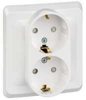 Розетка 2-ая с заземлением с защитными шторками скрытого монтажа IP20 SE Этюд Белый