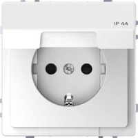 Розетка с заземлением с крышкой 16A безвинт.зажим IP44 Merten D-Life Белый лотос
