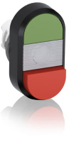 Кнопка двойная MPD12-11С зеленая/красная-выступающая прозрачная линза без текста ABB