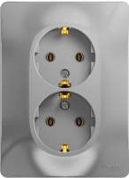 Розетка 2-я с заземлением в сборе с рамкой Systeme Electric Glossa Алюминий