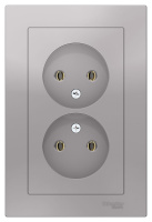 Розетка двойная без заземления 16A в сборе Schneider Electric AtlasDesign Алюминий