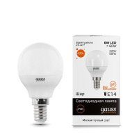 Лампа светодиодная E14 180-240В 6Вт 3000К Gauss Elementary  Лампа светодиодная E14 180-240В 6Вт 3000К Gauss Elementary