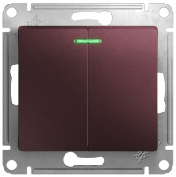 Выключатель 2-клавишный с подсветкой (схема 5A) 10AX механизм Systeme Electric Glossa Баклажановый