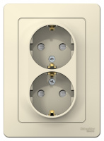 Розетка двойная с заземлением со шторками скрытой установки 16A 250В Systeme Electric Blanca Молочный