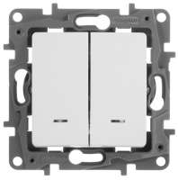 Переключатель 2-клавишный с подсветкой 10A автоматические зажимы Legrand Etika Белый