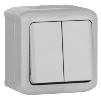 Переключатель 2-клавишный на 2 направления 10A IP44 Legrand Quteo Серый