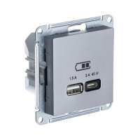 Розетка USB A + тип-C 45W высокоскор.заряд. QC PD механизм Schneider Electric AtlasDesign Сталь