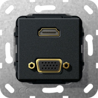 Разъем HDMI High Speed with Ethernet + VGA инвертирующий адаптер Gira System-55 Черный матовый
