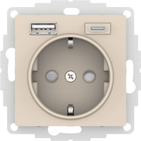 Розетка 16А c 2 USB A+C 5В/2,4А/3,0А 2х5В/1,5А механизм Schneider Electric AtlasDesign Бежевый