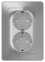 Розетка двойная с заземлением со шторками скрытой установки 16A 250В Systeme Electric Blanca Алюминий