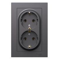 SE AtlasDesign Розетка двойная с заземлением Базальт 16А в сборе